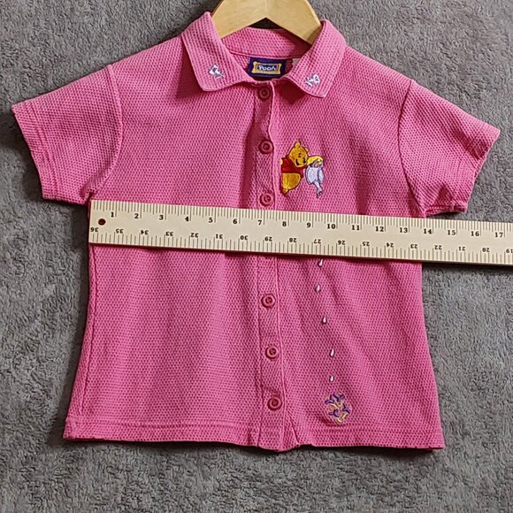 Vintage Disney Winnie the Pooh Button-Up Shirt – Pink Short Sleeve Kids Top - Picture 5 of 6